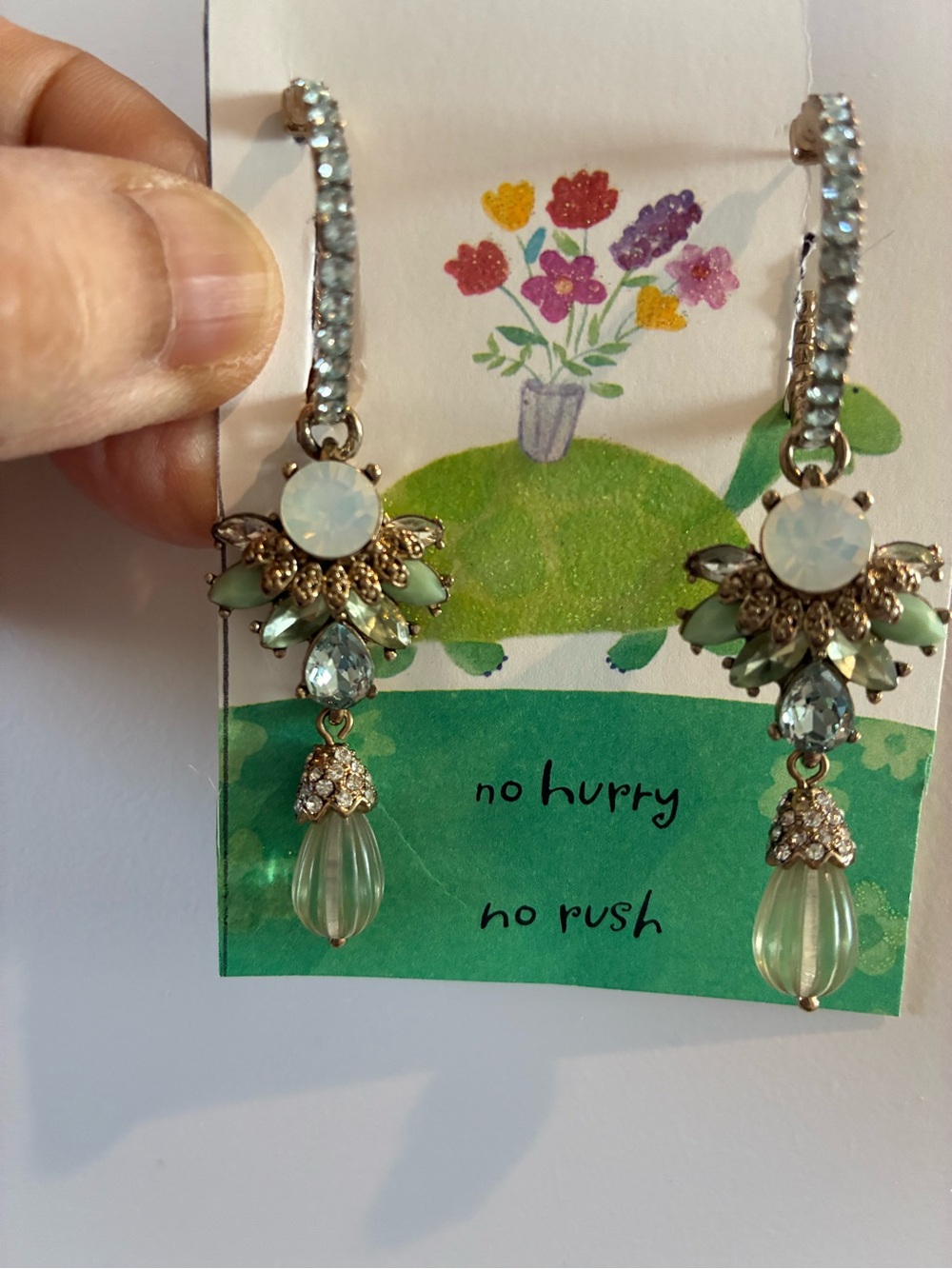 Mint Green Crystal Drop Hoop Earrings. GORGEOUS. Preowned.